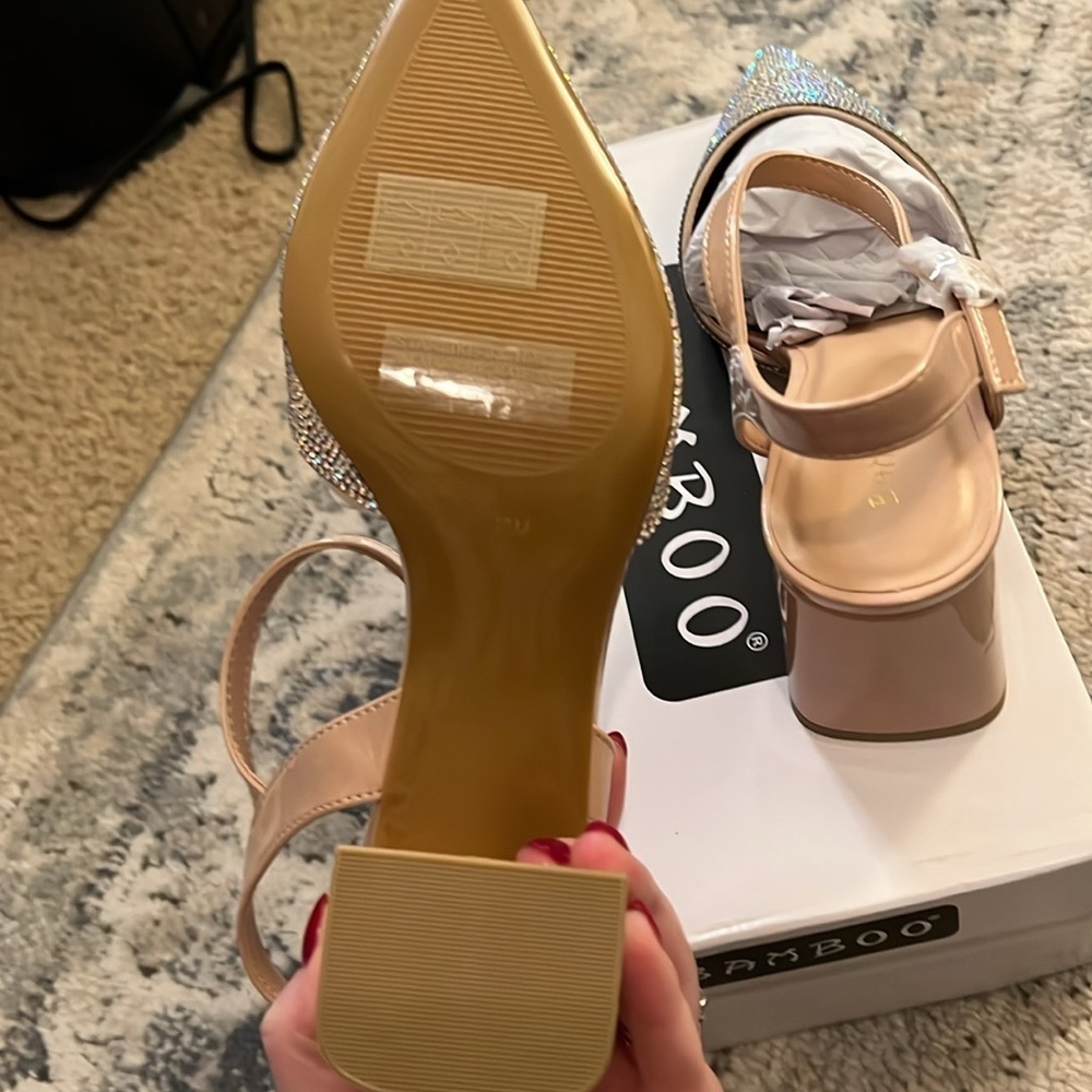Bamboo Starlike Pump Heel Slingback 10 Nude Sparkle NEW - Picture 4 of 6